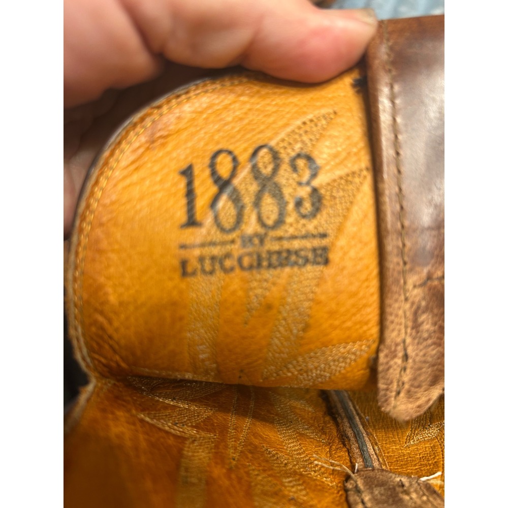 Lucchese 1883 Western Cowboy Boots Women 7.5 B Tan Leather Snip Toe N454054 Good - Picture 6 of 8